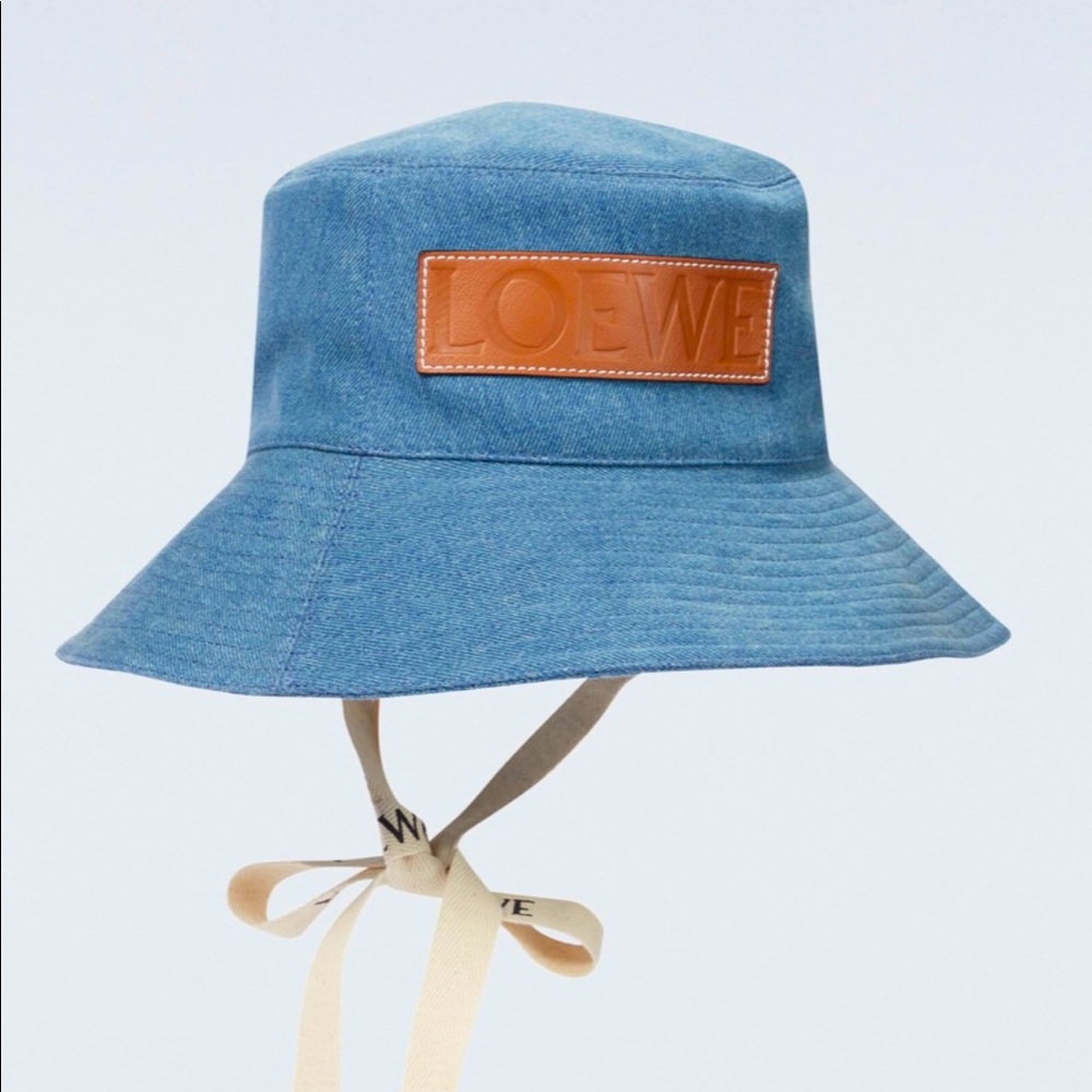 LOEWE Blue Denim Canvas & Calfskin Fisherman Bucket Hat